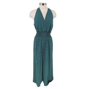 Anthropologie Wide Leg Pants Romper Green Sleeveless VNeck Halter Jumpsuit Large